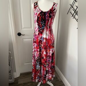 NY Collection Red Multi-colored Abstract Maxi Dress, Size S